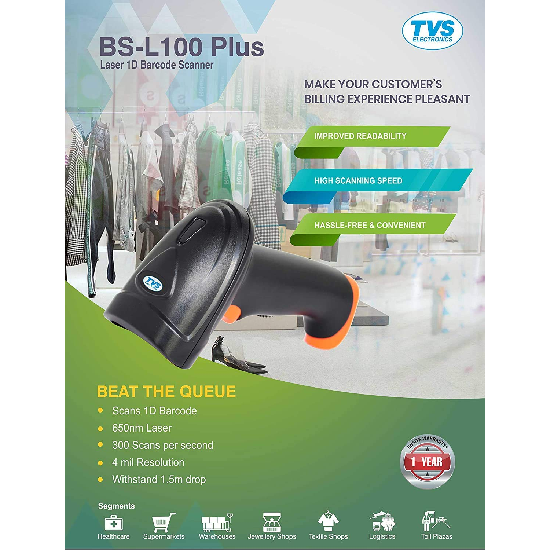 Tvs BS - L100 Plus Laser Barcode Scanner